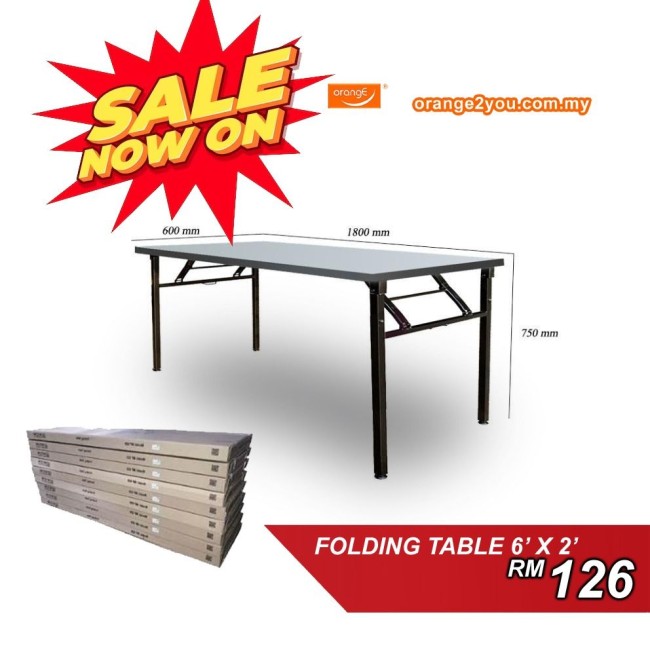 EVBQ 26 - 6' x 2' Foldable IBM Oblong Folding Banquet Table | Meja Lipat 6x2 Kaki (MOQ: 5 units)